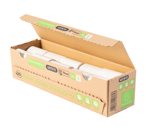 Bobine pour tickets de carte bancaire 57x40mm - 18m - 1 pli thermique 55g/m2 sans phénol et sans plastique