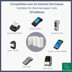 Bobine pour tickets de carte bancaire 57x40mm - 18m - 1 pli thermique 55g/m2 sans phénol et sans plastique