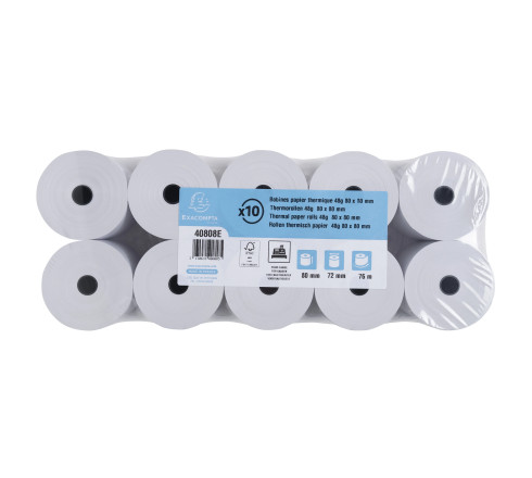 Bobine pour tickets de caisse 80x72mm - 76m - 1 pli thermique 48g/m2.
