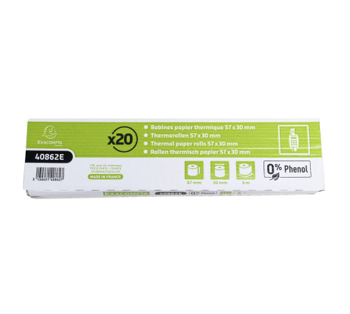 Bobine pour tickets de carte bancaire 57x30mm - 9m - 1 pli thermique 55g/m2 sans Phenol