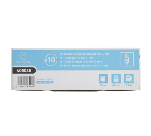 Bobine pour tickets de carte bancaire 60x47mm - 25m - 1 pli thermique 55g/m2.