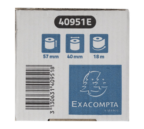 Bobine pour tickets de carte bancaire 57x40mm - 18m - 1 pli thermique 52g/m2 - Safe Contact.