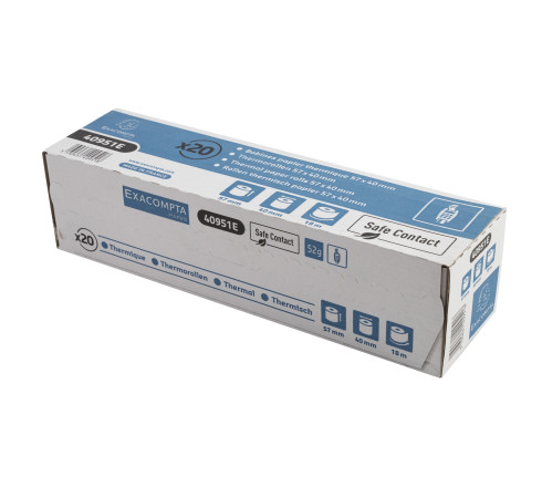 Bobine pour tickets de carte bancaire 57x40mm - 18m - 1 pli thermique 52g/m2 - Safe Contact.