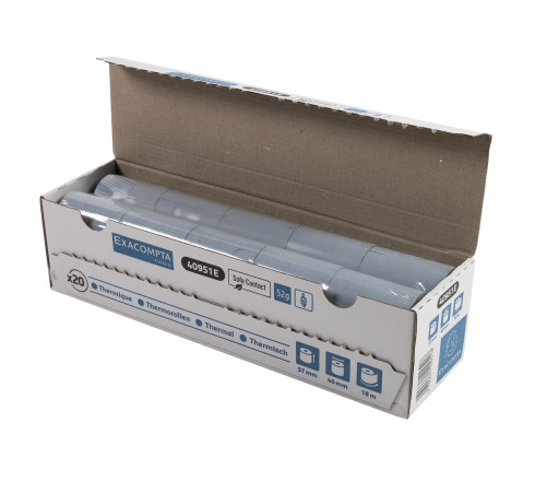 Bobine pour tickets de carte bancaire 57x40mm - 18m - 1 pli thermique 52g/m2 - Safe Contact.