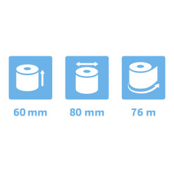 Bobine pour tickets de caisse 60x80mm - 76m - 1 pli thermique 55g/m2.