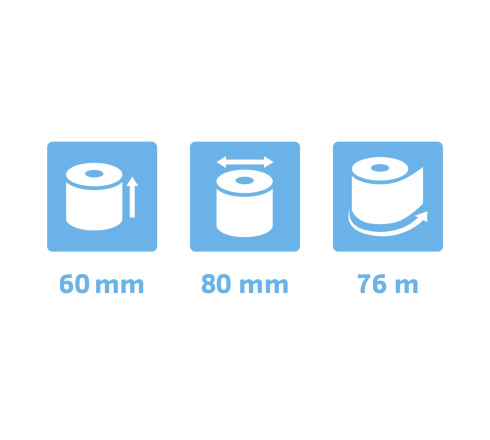 Bobine pour tickets de caisse 60x80mm - 76m - 1 pli thermique 55g/m2.