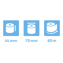 Bobine pour tickets de caisse 44x70mm - 60m - 1 pli thermique 55g/m2.