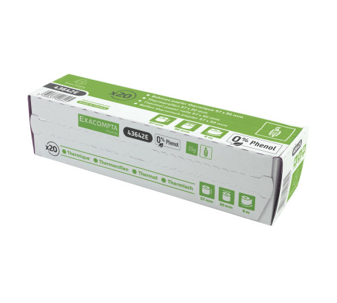 Bobine pour tickets de carte bancaire 57x30mm - 9m - 1 pli thermique 55g/m2 sans Phenol.