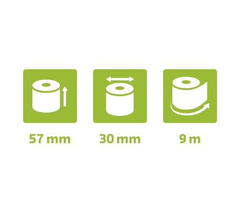 Bobine pour tickets de carte bancaire 57x30mm - 9m - 1 pli thermique 55g/m2 sans Phenol.