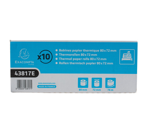 Bobine pour tickets de caisse 80x72mm - 76m - 1 pli thermique 48g/m2.