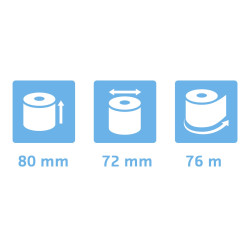 Bobine pour tickets de caisse 80x72mm - 76m - 1 pli thermique 48g/m2.