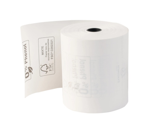 Bobine pour tickets de caisse 80x72- 76m - 1 pli thermique 48m2 sans Phenol
