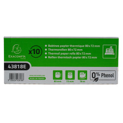 Bobine pour tickets de caisse 80x72- 76m - 1 pli thermique 48m2 sans Phenol
