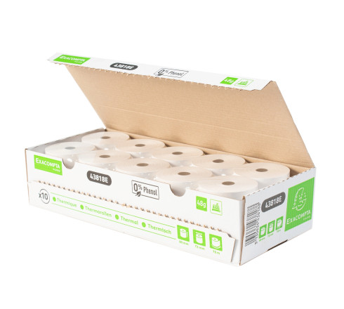 Bobine pour tickets de caisse 80x72- 76m - 1 pli thermique 48m2 sans Phenol