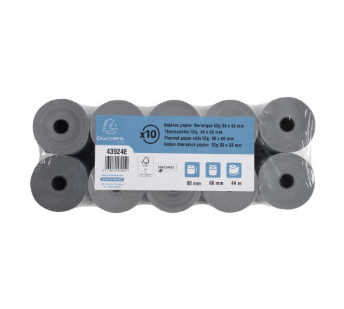 Bobine pour balance 80x60mm - 44m - 1 pli thermique 52g/m2 - Safe Contact.