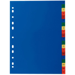 Jeu de 20 intercalaires alphabétiques en polypropylène coloré, format