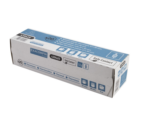 Bobine pour tickets de carte bancaire 57x30mm - 9m - 1 pli thermique 52g/m2 - Safe Contact.