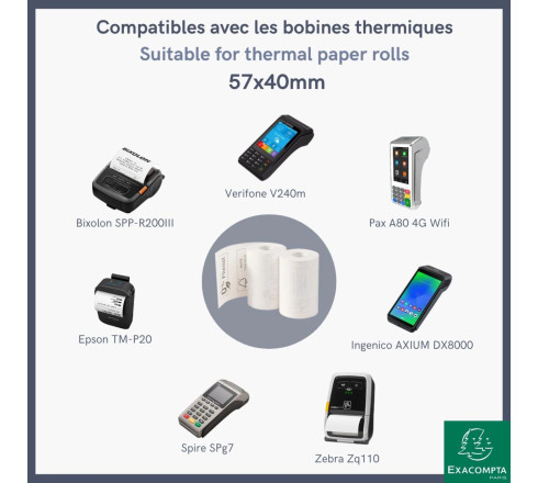 Bobine pour tickets de carte bancaire 57x37mm - 18m - 1 pli thermique 48g/m2