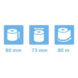 Bobine pour tickets de caisse 80x73m - 80m - 1 pli thermique 48/m2- grande longueur.