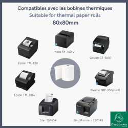Bobine pour tickets de caisse 80x73m - 80m - 1 pli thermique 48/m2- grande longueur.