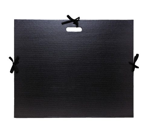 Carton à dessin kraft noir vernis avec rubans et poignée 59x72 cm - Pour format raisin