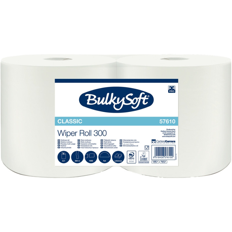 Lot de 2 bobines d'essuyage industriel 1000 feuilles blanches