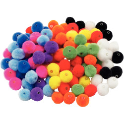 Sachet de 150 pompons a trou diamètre 20mm, 10 coloris assortis