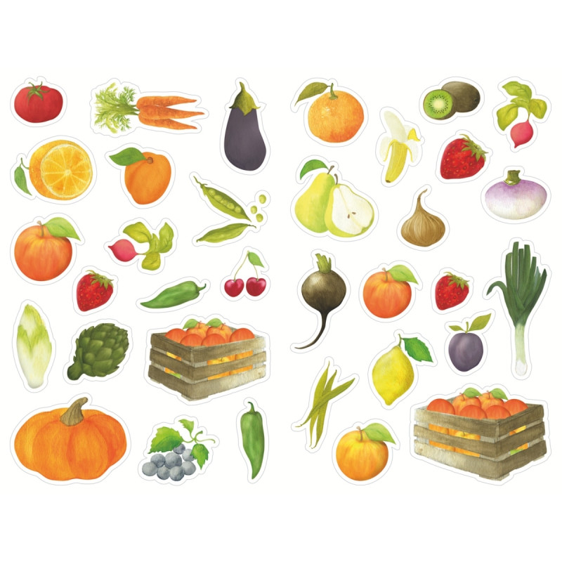 Pochette de 408 gommettes fruits et légumes, adhésives repositionnable