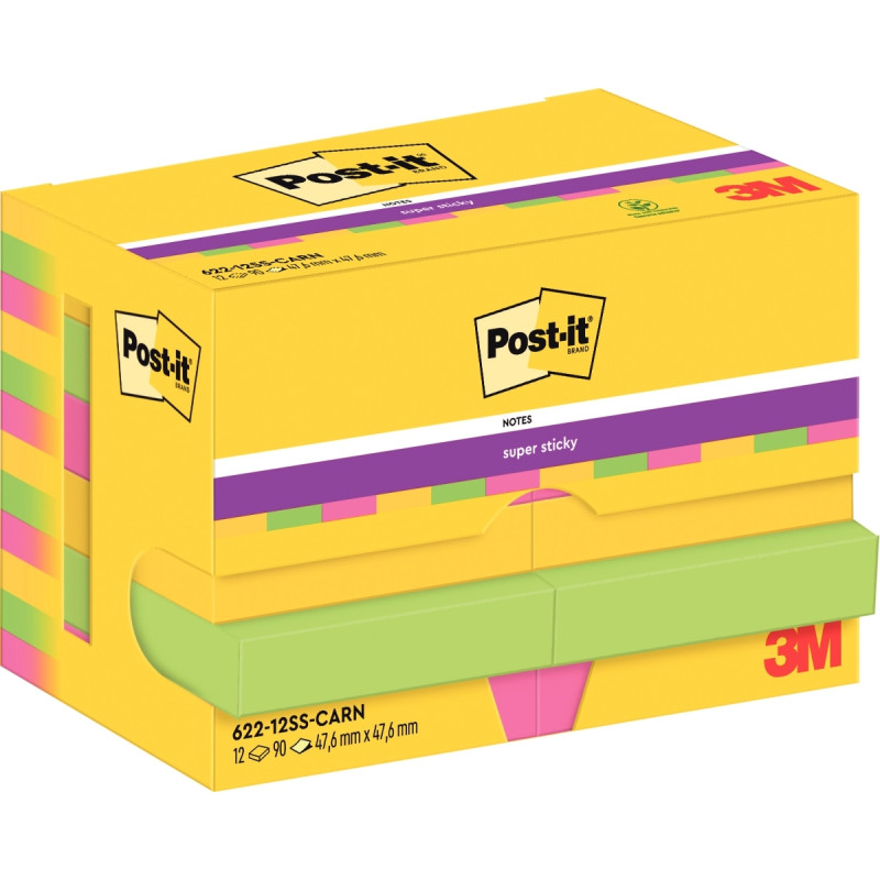 Paquet de 12 blocs de feuilles Super Sticky post-it, 476 x 476 mm, cou