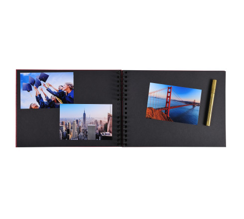 Album photos à spirales 50 pages noires - Format 32x22cm - LIFE rouge