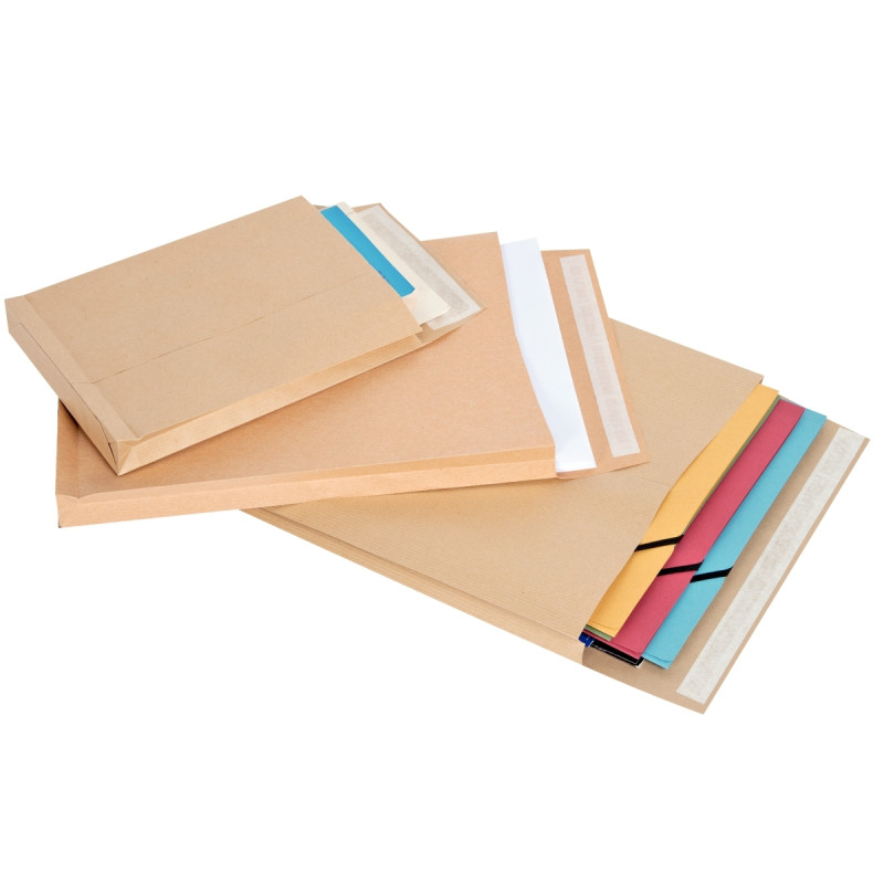 Paquet de 50 pochettes kraft 260x330mm 120g soufflet 30mm bande silico