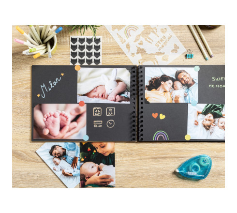Kit de scrapbooking album 70 pages noires Scrap-Addict : Complet