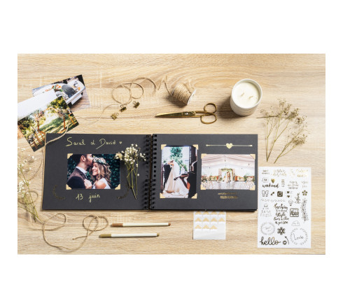 Kit de scrapbooking album 70 pages noires Scrap-Addict : Complet