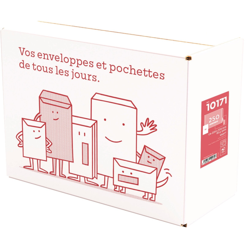 Boite de 250 pochettes kraft 229x324mm 90g bande siliconée fenêtre 50x