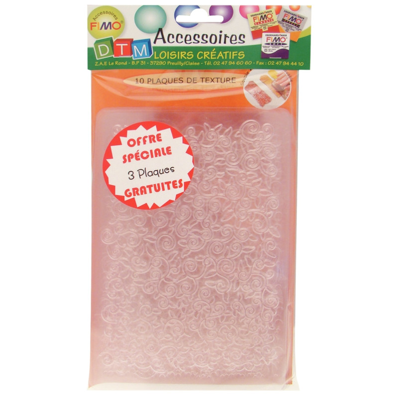 Lot de 10 plaques de texture assorties pour pâte à modeler FIMO, assor