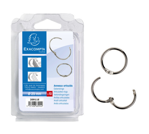 Blister de 10 anneaux articulés - Diamètre 25mm