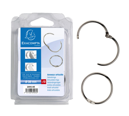 Blister de 10 anneaux articulés - Diamètre 38mm
