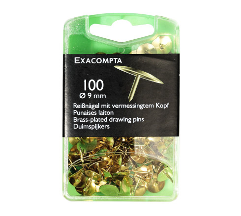 Boîte de 100 punaises couleur en laiton - Hauteur de pointe 9mm - 9mm de diamètre