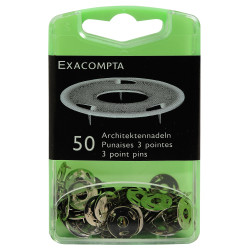 Boîte de 50 punaises 3 pointes en acier nickelé - Hauteur de pointe 3mm - 12mm de diamètre