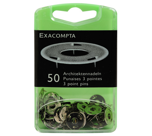 Boîte de 50 punaises 3 pointes en acier nickelé - Hauteur de pointe 3mm - 12mm de diamètre