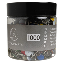 Boîte de 1 000 punaises couleur en laiton - Hauteur de pointe 9mm - 9mm de diamètre