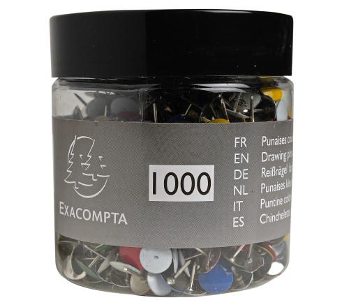 Boîte de 1 000 punaises couleur en laiton - Hauteur de pointe 9mm - 9mm de diamètre