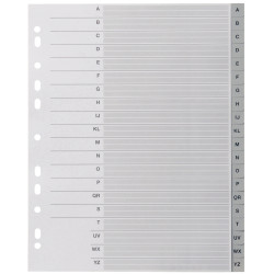 Jeu de 20 intercalaires alphabétiques en polypropylène gris, format A4