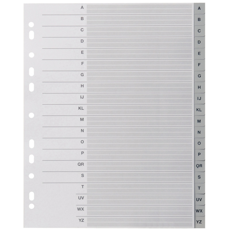 Jeu de 20 intercalaires alphabétiques en polypropylène gris, format A4