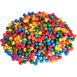 Seau de 1 100 perles en bois multicolores assorties diamètre 10 mm