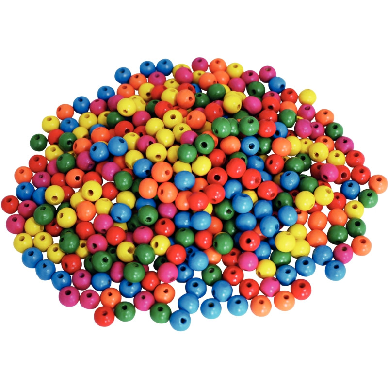 Seau de 1 100 perles en bois multicolores assorties diamètre 10 mm