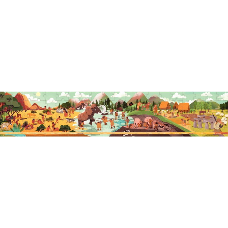 Puzzle panoramique 100 pièces, la Préhistoire