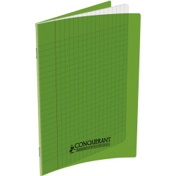 Piqûre 32 pages CONQUERANT, 17x22 cm, seyès, couv PP vert