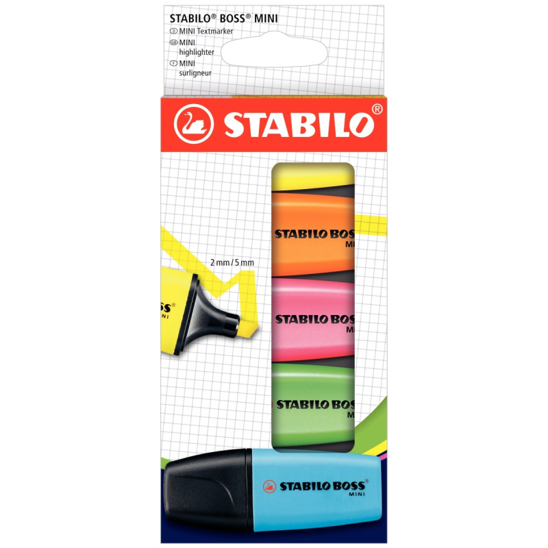 Boîte de 5 surligneurs Boss mini assortis