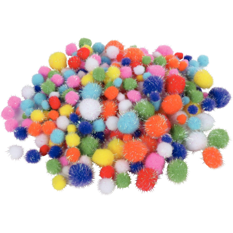Sachet de 250 pompons irisés, tailles et couleurs assorties - 1.5 a 3